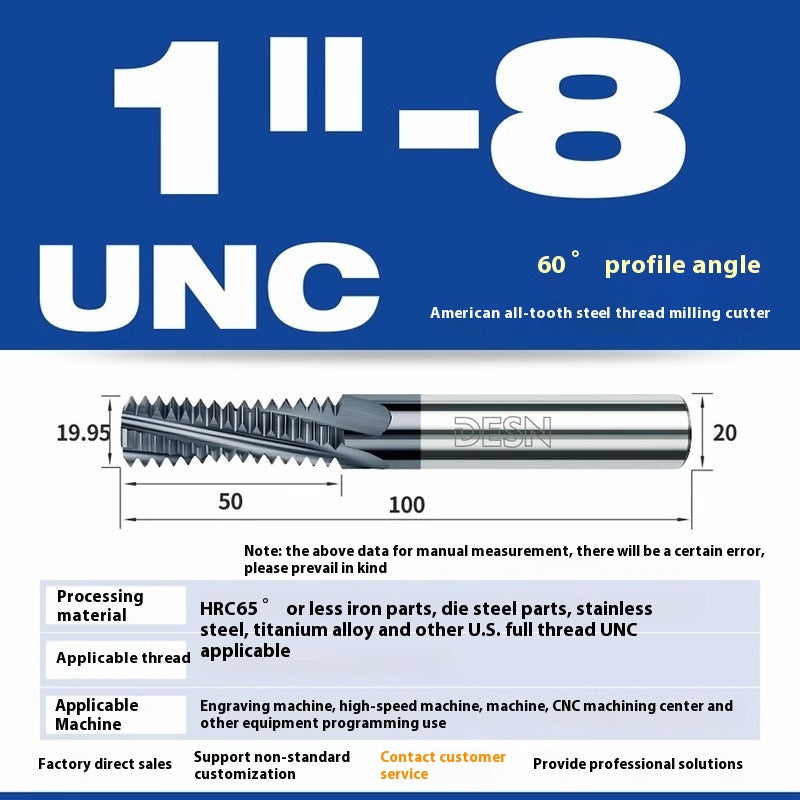 1115-65° high hard tungsten carbide thread milling cutter Long tooth full tooth alloy American thread milling cutter UNC UNF aluminum stainless steel Shandong Denso Pricision Tools Co.,Ltd.